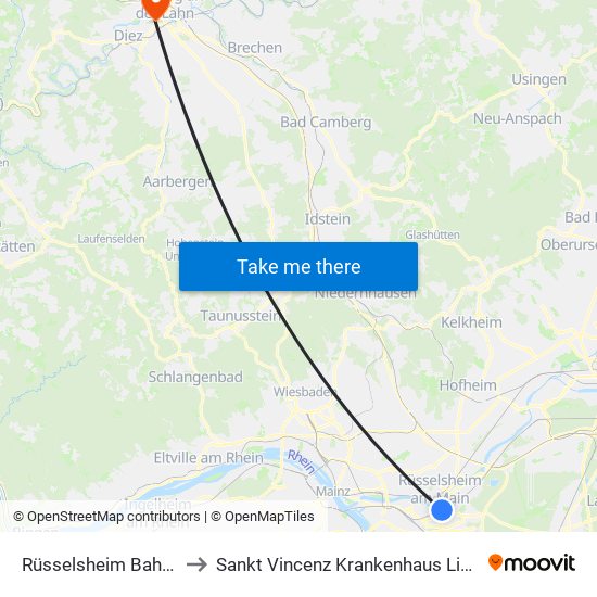 Rüsselsheim Bahnhof to Sankt Vincenz Krankenhaus Limburg map