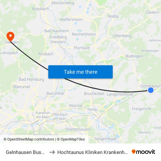 Gelnhausen Busbahnhof to Hochtaunus Kliniken Krankenhaus Usingen map