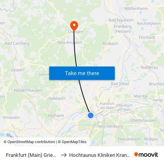 Frankfurt (Main) Griesheim Bahnhof to Hochtaunus Kliniken Krankenhaus Usingen map