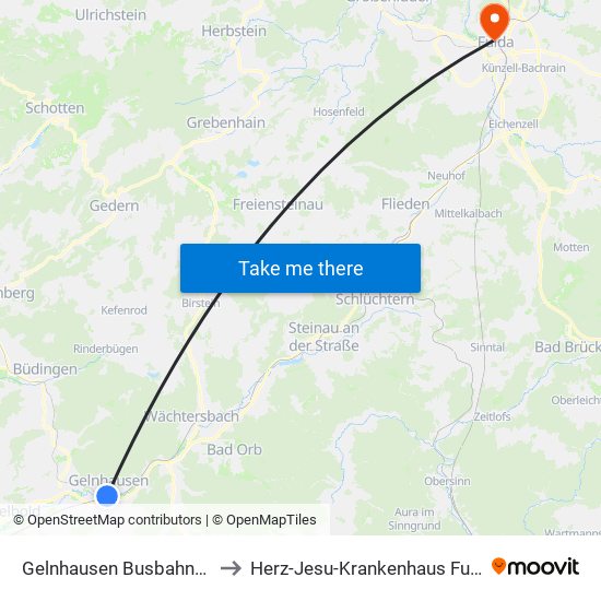 Gelnhausen Busbahnhof to Herz-Jesu-Krankenhaus Fulda map