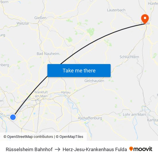 Rüsselsheim Bahnhof to Herz-Jesu-Krankenhaus Fulda map