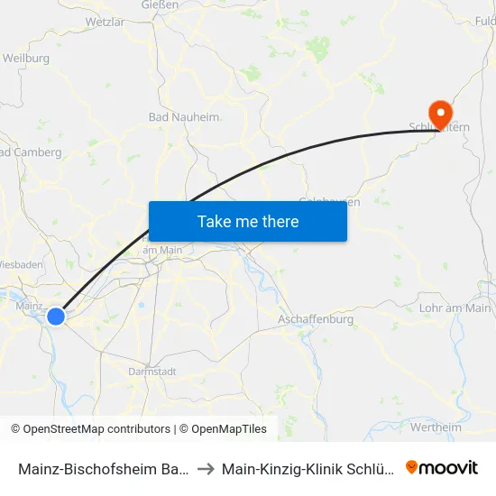 Mainz-Bischofsheim Bahnhof to Main-Kinzig-Klinik Schlüchtern map