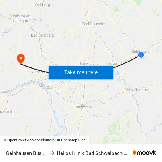 Gelnhausen Busbahnhof to Helios Klinik Bad Schwalbach-Notaufnahme map