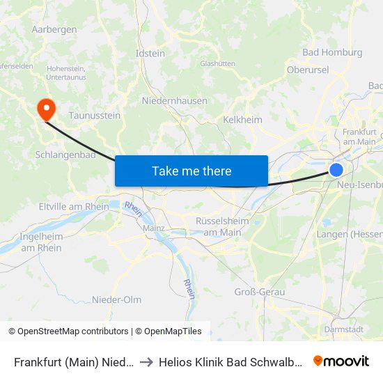 Frankfurt (Main) Niederrad Bahnhof to Helios Klinik Bad Schwalbach-Notaufnahme map