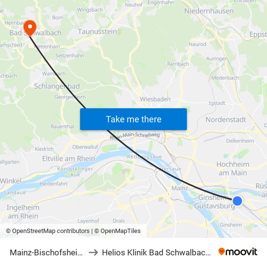 Mainz-Bischofsheim Bahnhof to Helios Klinik Bad Schwalbach-Notaufnahme map