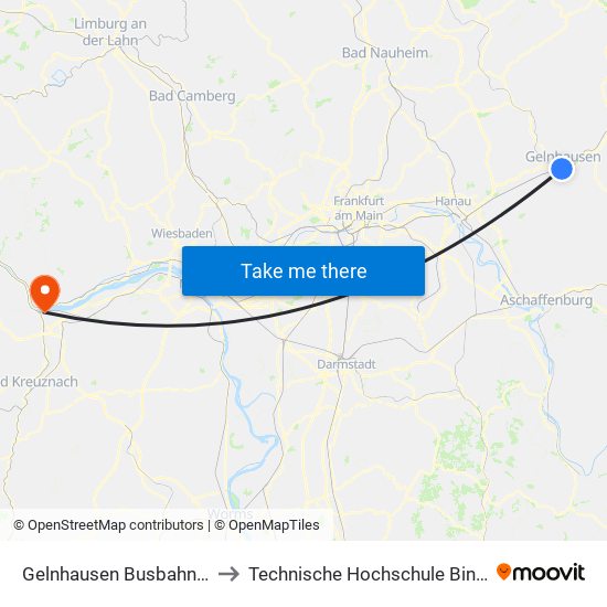 Gelnhausen Busbahnhof to Technische Hochschule Bingen map