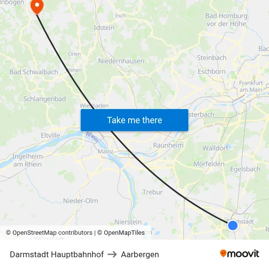 Darmstadt Hauptbahnhof to Aarbergen map