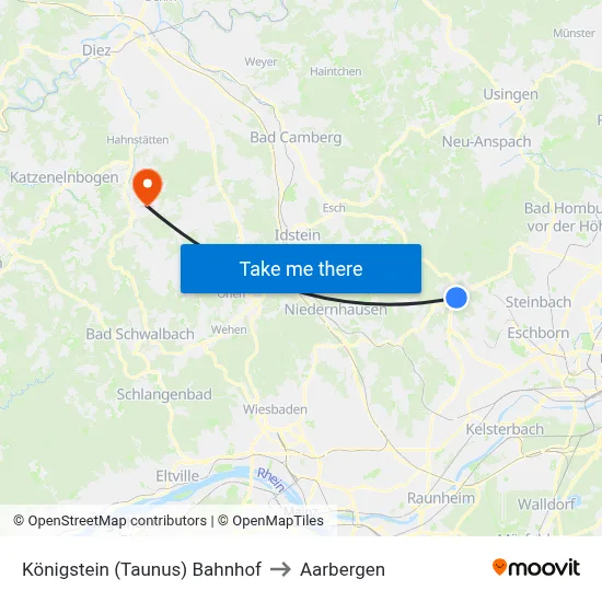 Königstein (Taunus) Bahnhof to Aarbergen map