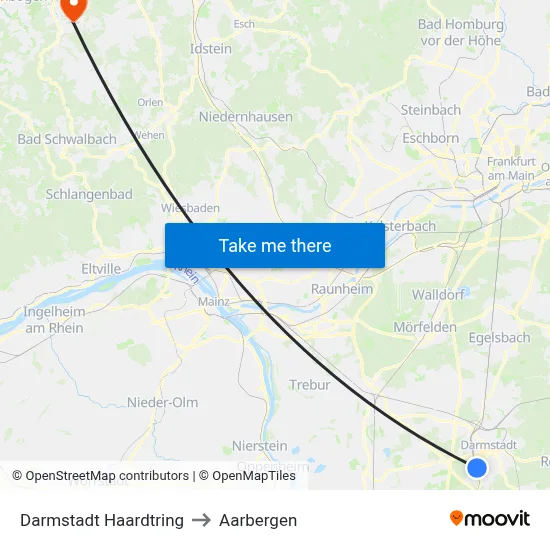 Darmstadt Haardtring to Aarbergen map