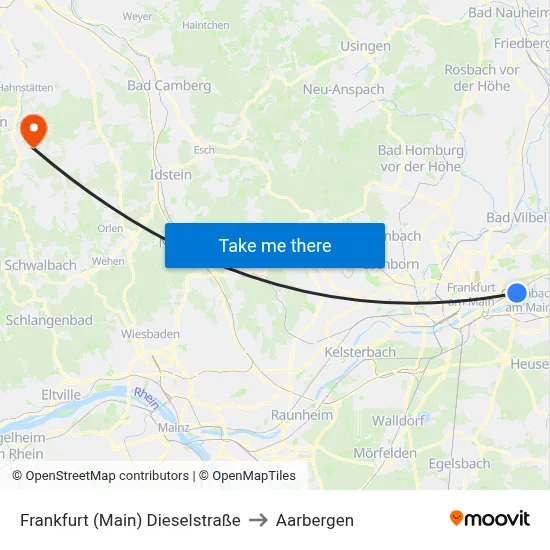 Frankfurt (Main) Dieselstraße to Aarbergen map