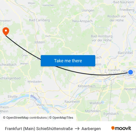 Frankfurt (Main) Schießhüttenstraße to Aarbergen map