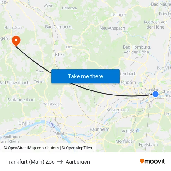Frankfurt (Main) Zoo to Aarbergen map