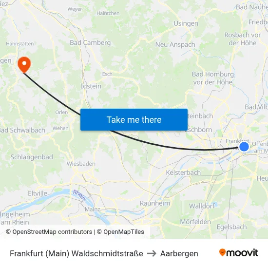 Frankfurt (Main) Waldschmidtstraße to Aarbergen map
