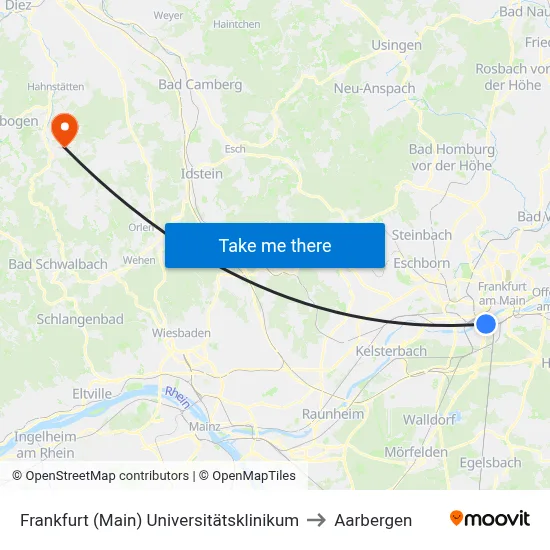 Frankfurt (Main) Universitätsklinikum to Aarbergen map