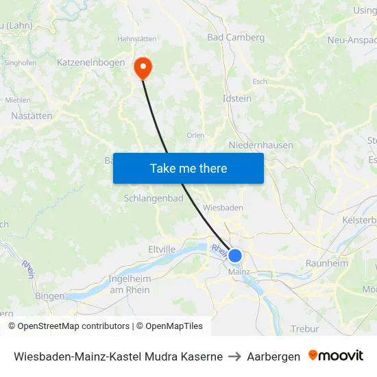 Wiesbaden-Mainz-Kastel Mudra Kaserne to Aarbergen map
