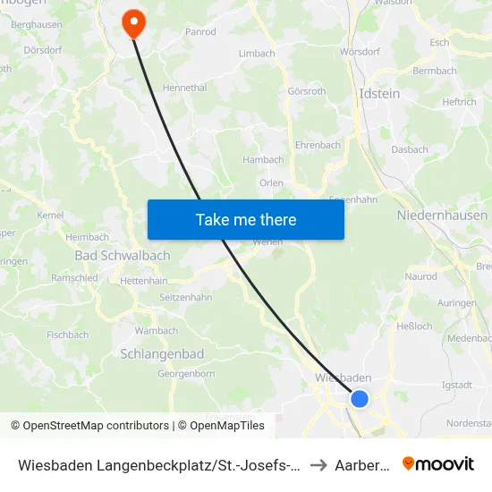 Wiesbaden Langenbeckplatz/St.-Josefs-Hospital to Aarbergen map