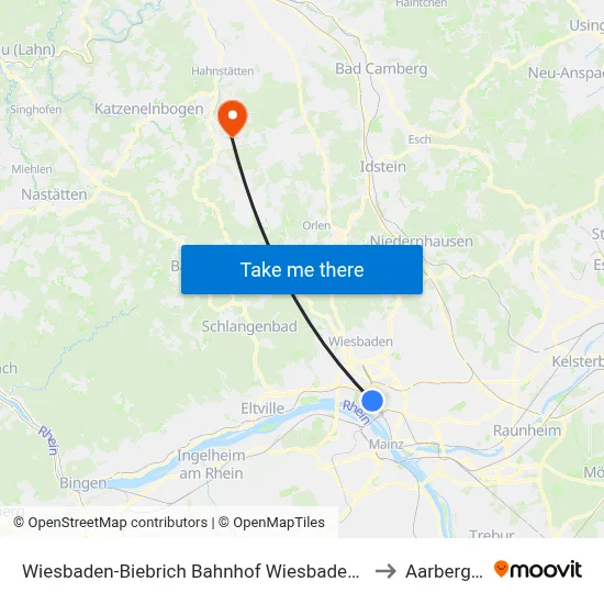 Wiesbaden-Biebrich Bahnhof Wiesbaden Ost to Aarbergen map