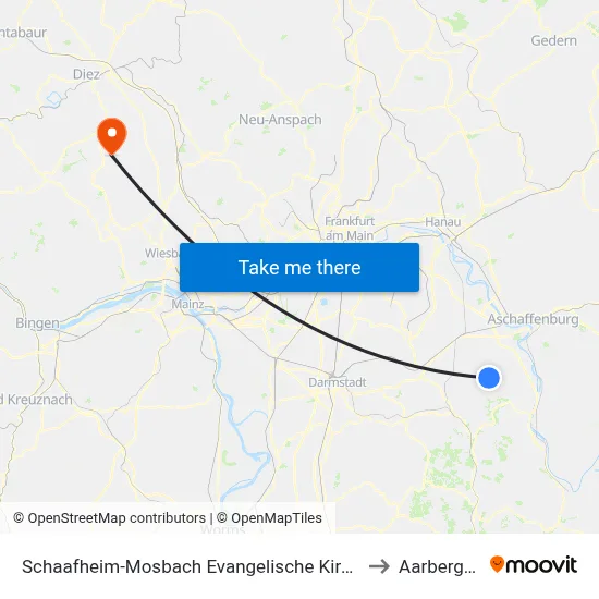 Schaafheim-Mosbach Evangelische Kirche to Aarbergen map