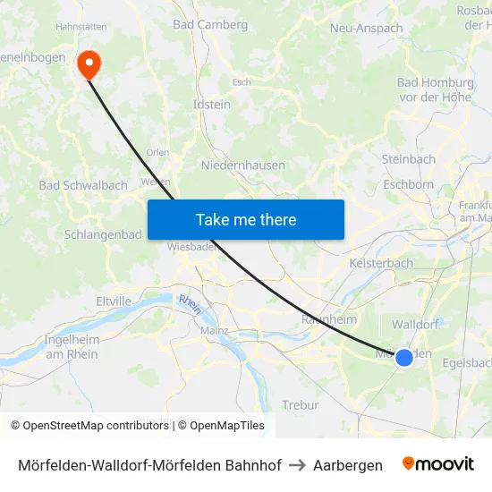 Mörfelden-Walldorf-Mörfelden Bahnhof to Aarbergen map