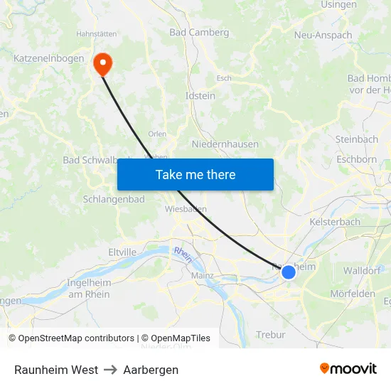 Raunheim West to Aarbergen map