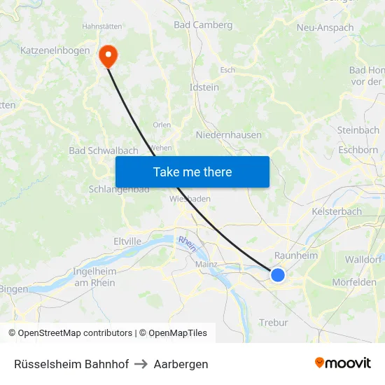 Rüsselsheim Bahnhof to Aarbergen map