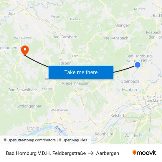 Bad Homburg V.D.H. Feldbergstraße to Aarbergen map