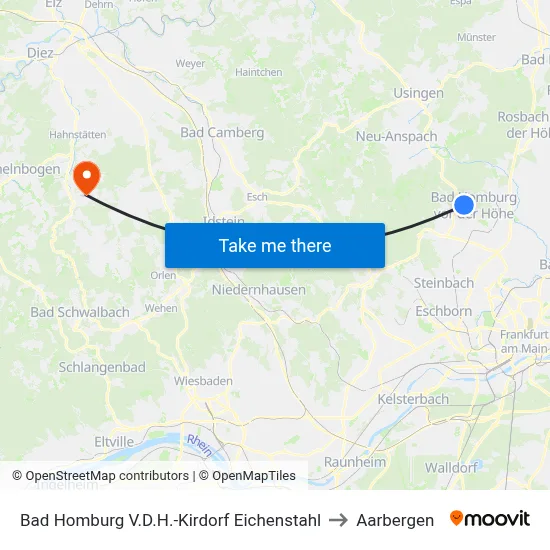 Bad Homburg V.D.H.-Kirdorf Eichenstahl to Aarbergen map