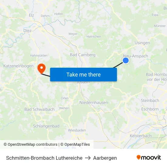 Schmitten-Brombach Luthereiche to Aarbergen map