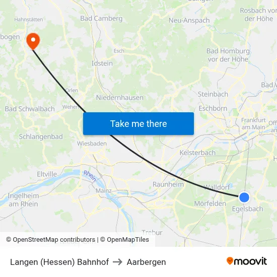 Langen (Hessen) Bahnhof to Aarbergen map