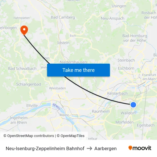 Neu-Isenburg-Zeppelinheim Bahnhof to Aarbergen map
