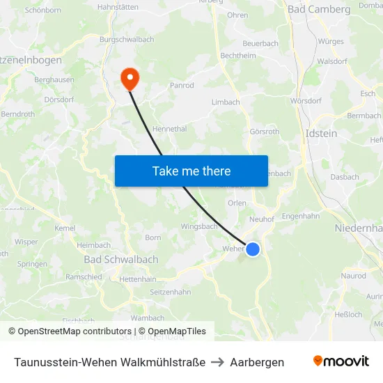 Taunusstein-Wehen Walkmühlstraße to Aarbergen map
