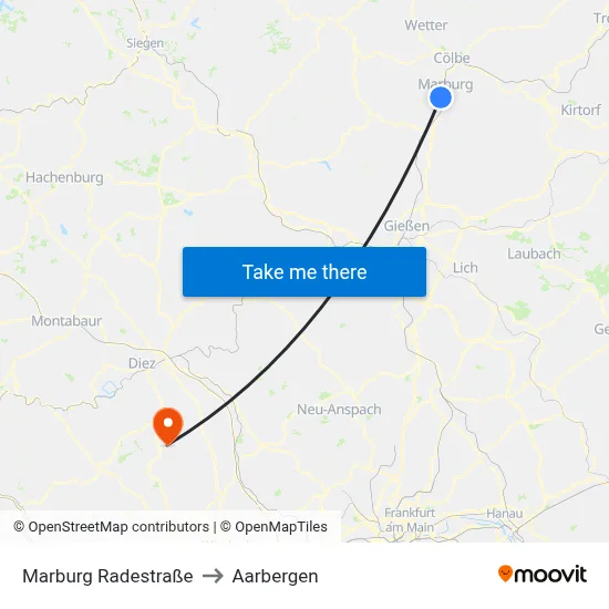 Marburg Radestraße to Aarbergen map