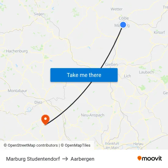 Marburg Studentendorf to Aarbergen map