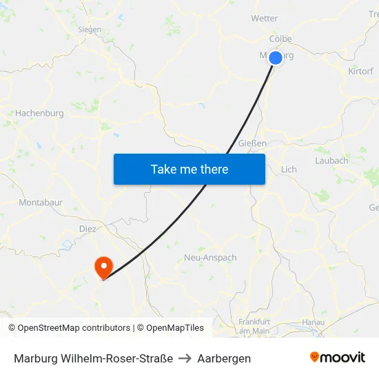 Marburg Wilhelm-Roser-Straße to Aarbergen map