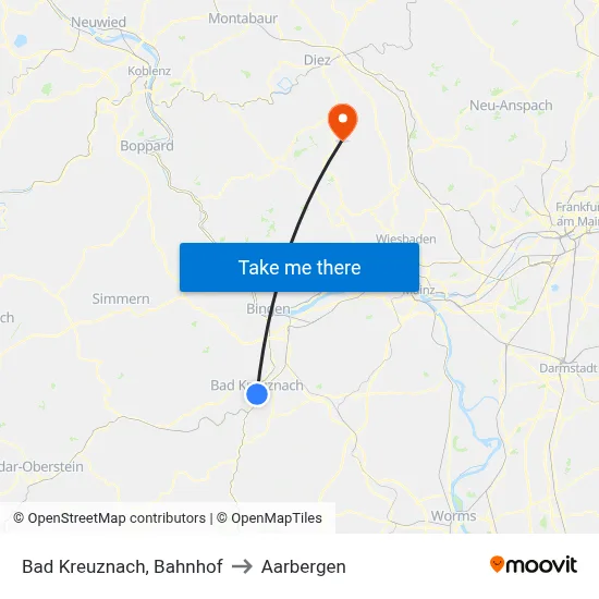 Bad Kreuznach, Bahnhof to Aarbergen map