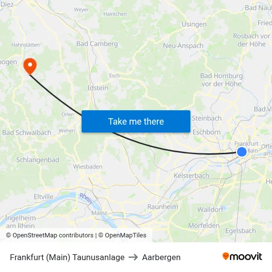 Frankfurt (Main) Taunusanlage to Aarbergen map