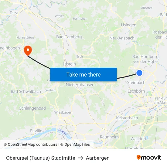 Oberursel (Taunus) Stadtmitte to Aarbergen map