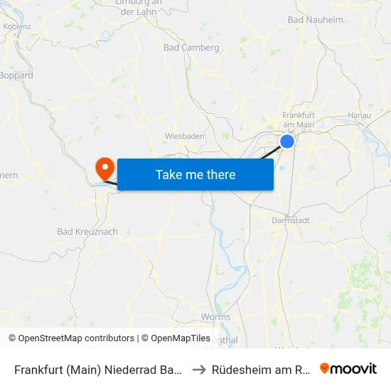 Frankfurt (Main) Niederrad Bahnhof to Rüdesheim am Rhein map