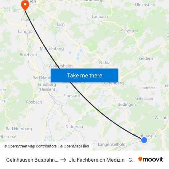 Gelnhausen Busbahnhof to Jlu Fachbereich Medizin - Grips map