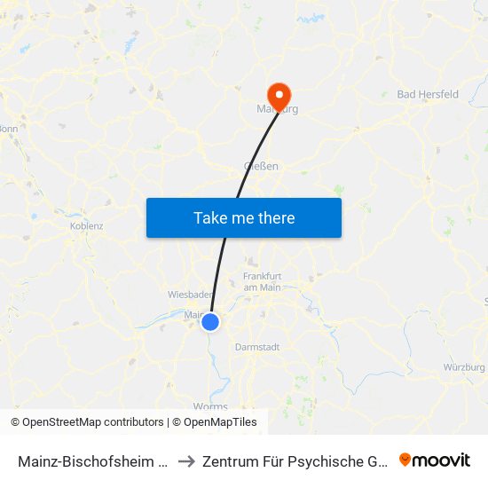 Mainz-Bischofsheim Bahnhof to Zentrum Für Psychische Gesundheit map