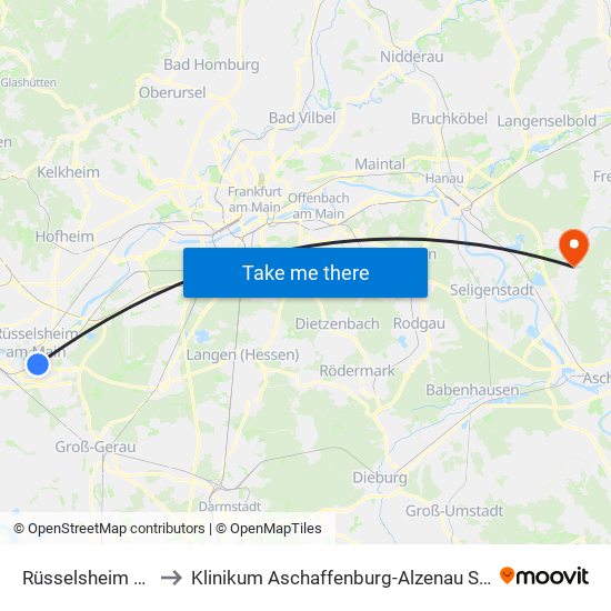 Rüsselsheim Bahnhof to Klinikum Aschaffenburg-Alzenau Standort Alzenau map