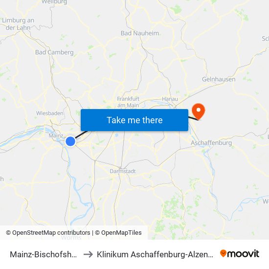 Mainz-Bischofsheim Bahnhof to Klinikum Aschaffenburg-Alzenau Standort Alzenau map