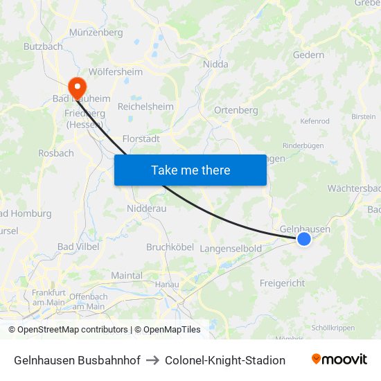 Gelnhausen Busbahnhof to Colonel-Knight-Stadion map