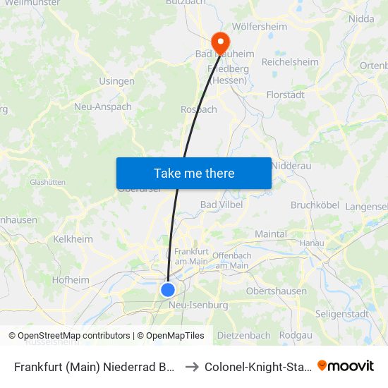 Frankfurt (Main) Niederrad Bahnhof to Colonel-Knight-Stadion map