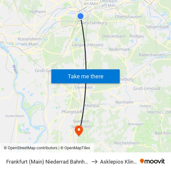 Frankfurt (Main) Niederrad Bahnhof to Asklepios Klinik map