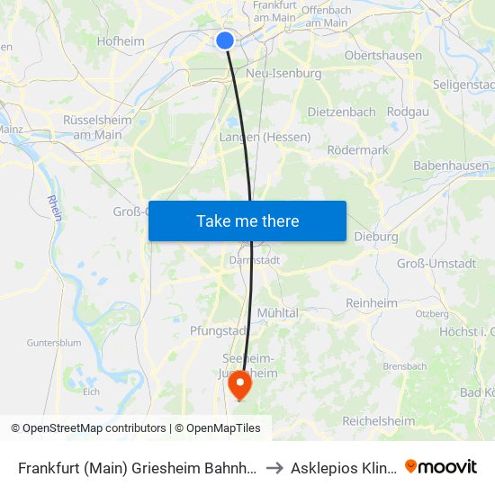Frankfurt (Main) Griesheim Bahnhof to Asklepios Klinik map