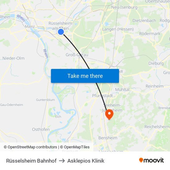 Rüsselsheim Bahnhof to Asklepios Klinik map