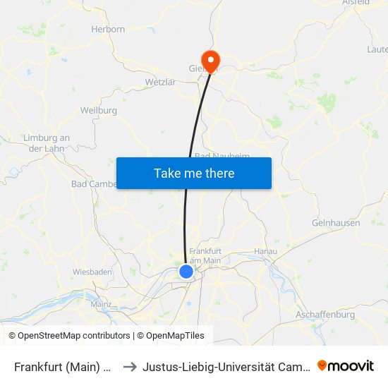Frankfurt (Main) Griesheim Bahnhof to Justus-Liebig-Universität Campusbereich Sport / Kugelberg map