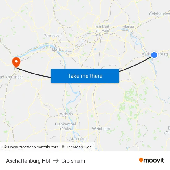 Aschaffenburg Hbf to Grolsheim map