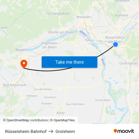 Rüsselsheim Bahnhof to Grolsheim map